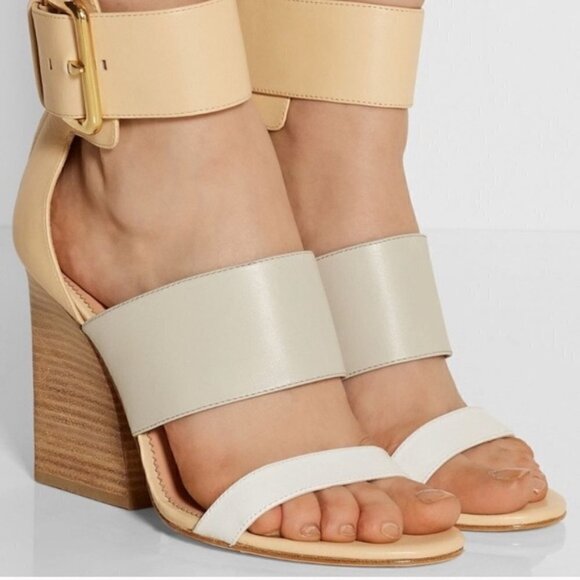 Sigerson Morrison Multi Neutral Colors Poker 2 Strap Heeled Sandals - Picture 7 of 14